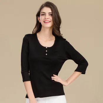 

Ladies new low-neck solid color long-sleeved thin chiffon T-shirt