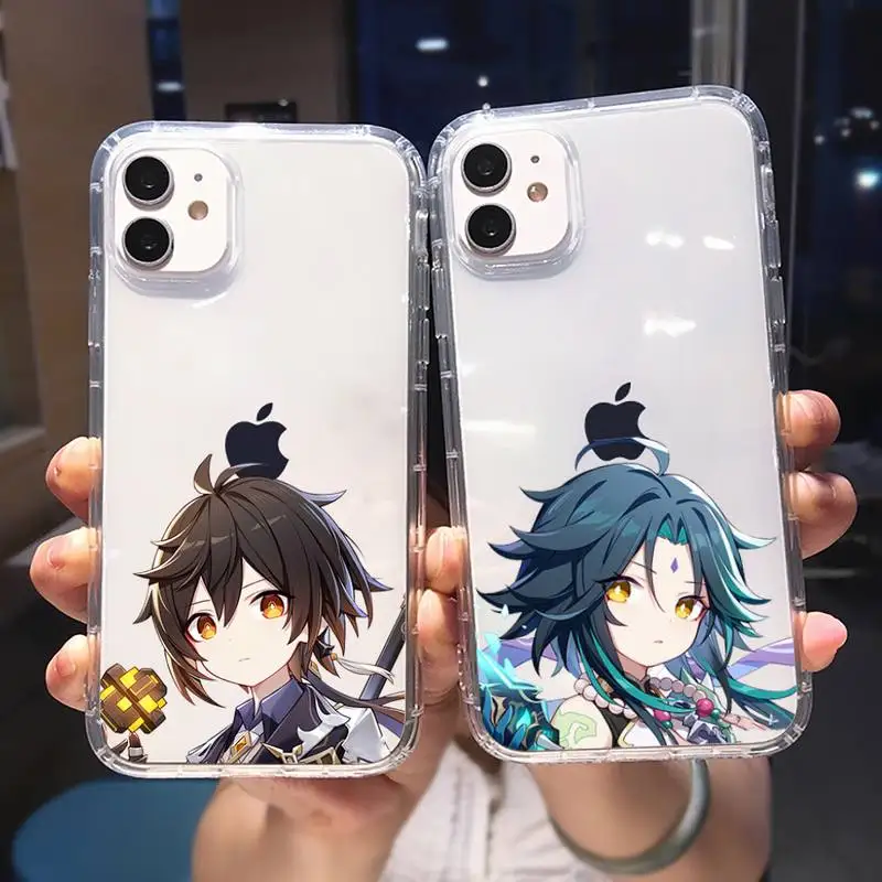 Милый мультяшный Прозрачный чехол для телефона Genshin impact iPhone 6 7 8 11 12 13 S Mini Pro X XS XR MAX