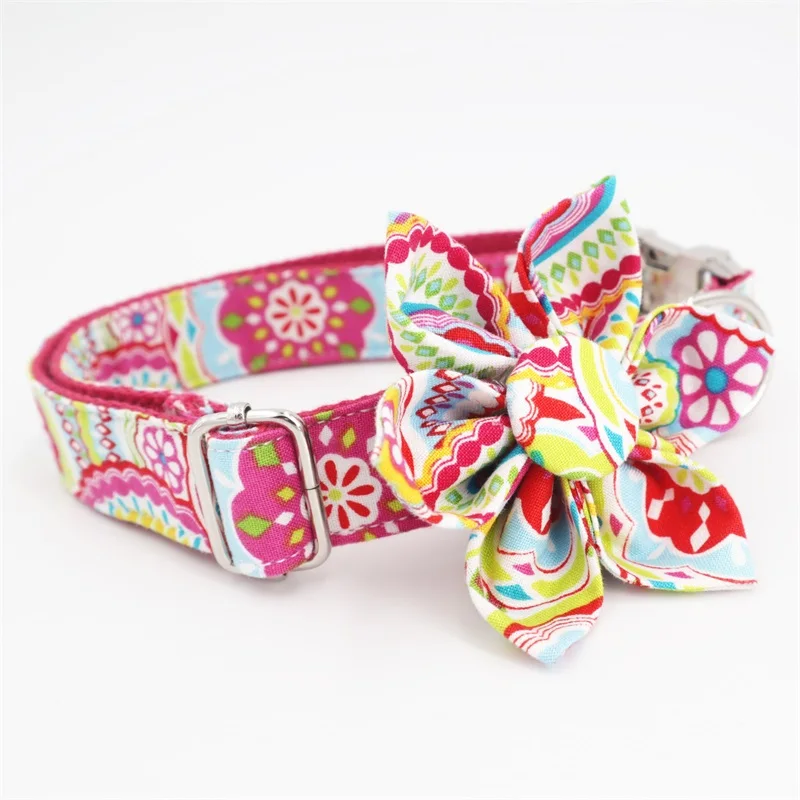 collar with flower Девушка собачий ошейник, для собаки с цветочным узором и поводок для собак для домашних животных собак и кошек с розовым металлическая пряжка золотого цвета - Цвет: collar with flower