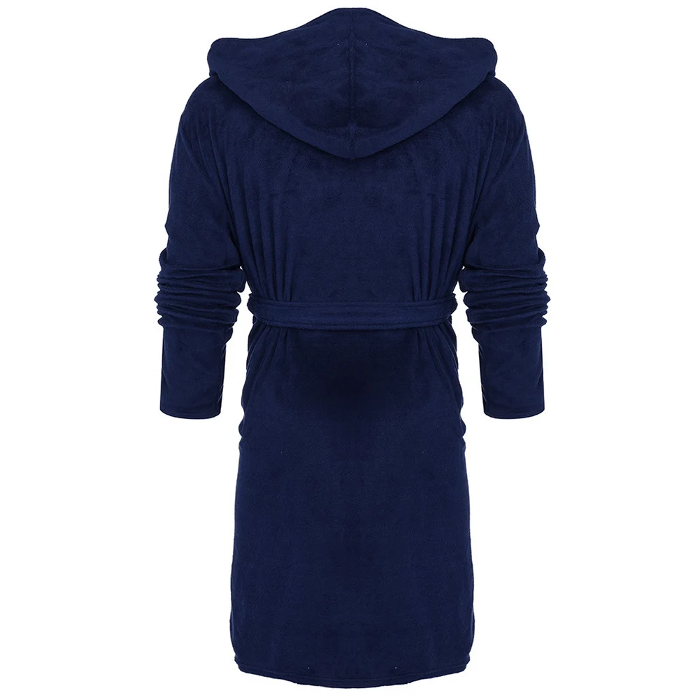 Solid Super Soft Daily Belt Home Dressing Gown With Hood Bath Ladies Women Robe Loose Winter Warm Long Sleeve Pocket