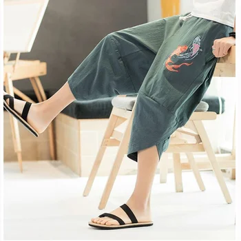 

2019 Casual pants Men Wide Crotch Harem Pants Loose Large Cropped Trousers Wide-legged Bloomers Style Flaxen Baggy Sweatpants