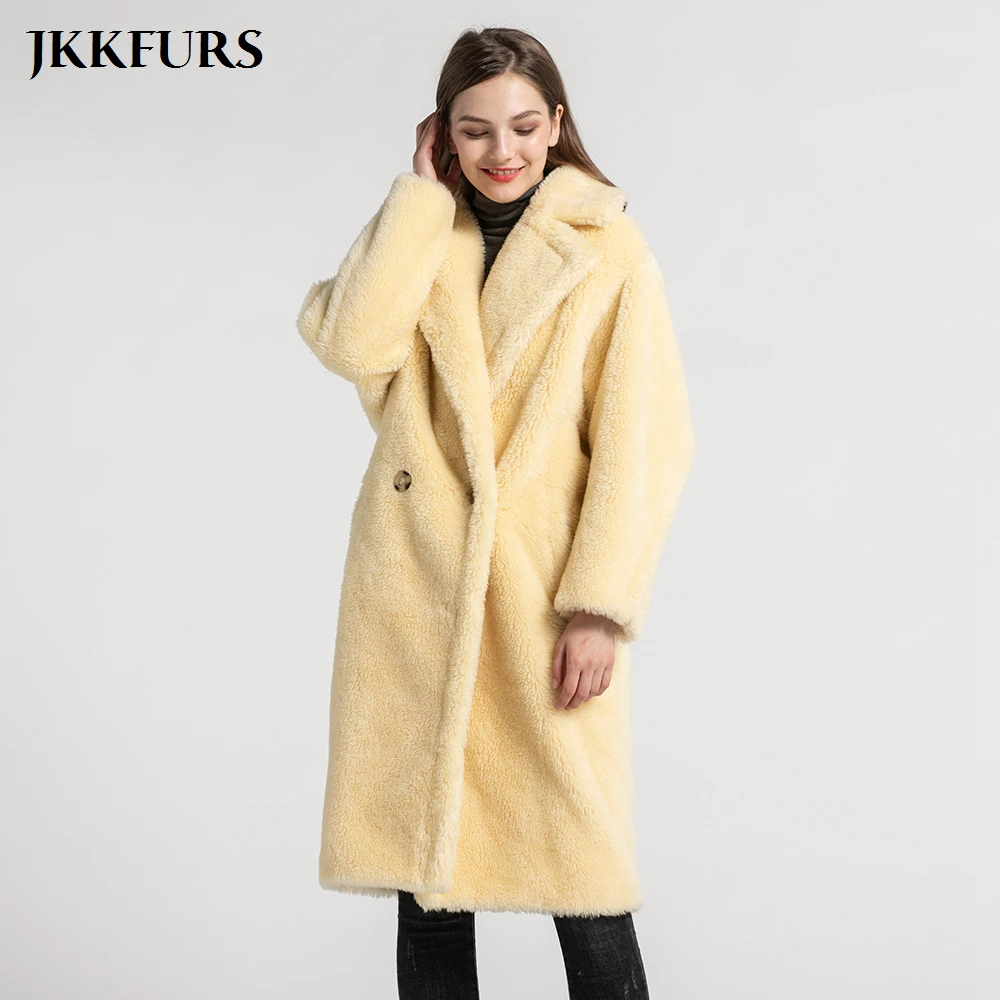 

2020 Teddy Coat Short & Long Style Women's Teddy Bear Jacket Lapel Real Wool Outwear Female Sheep Fur S7480B