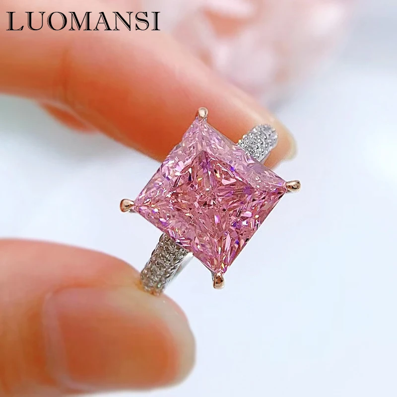 Luomansi 10*10 мм квадратное розовое желтое высокоуглеродистое кольцо с бриллиантами