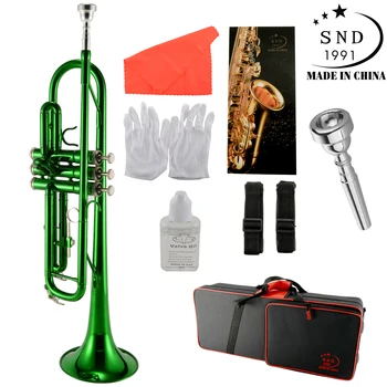 

Snd exquisite BB B flat horn brass gold painted durable instrument with mask, gloves and watch strap The trumpet has a be