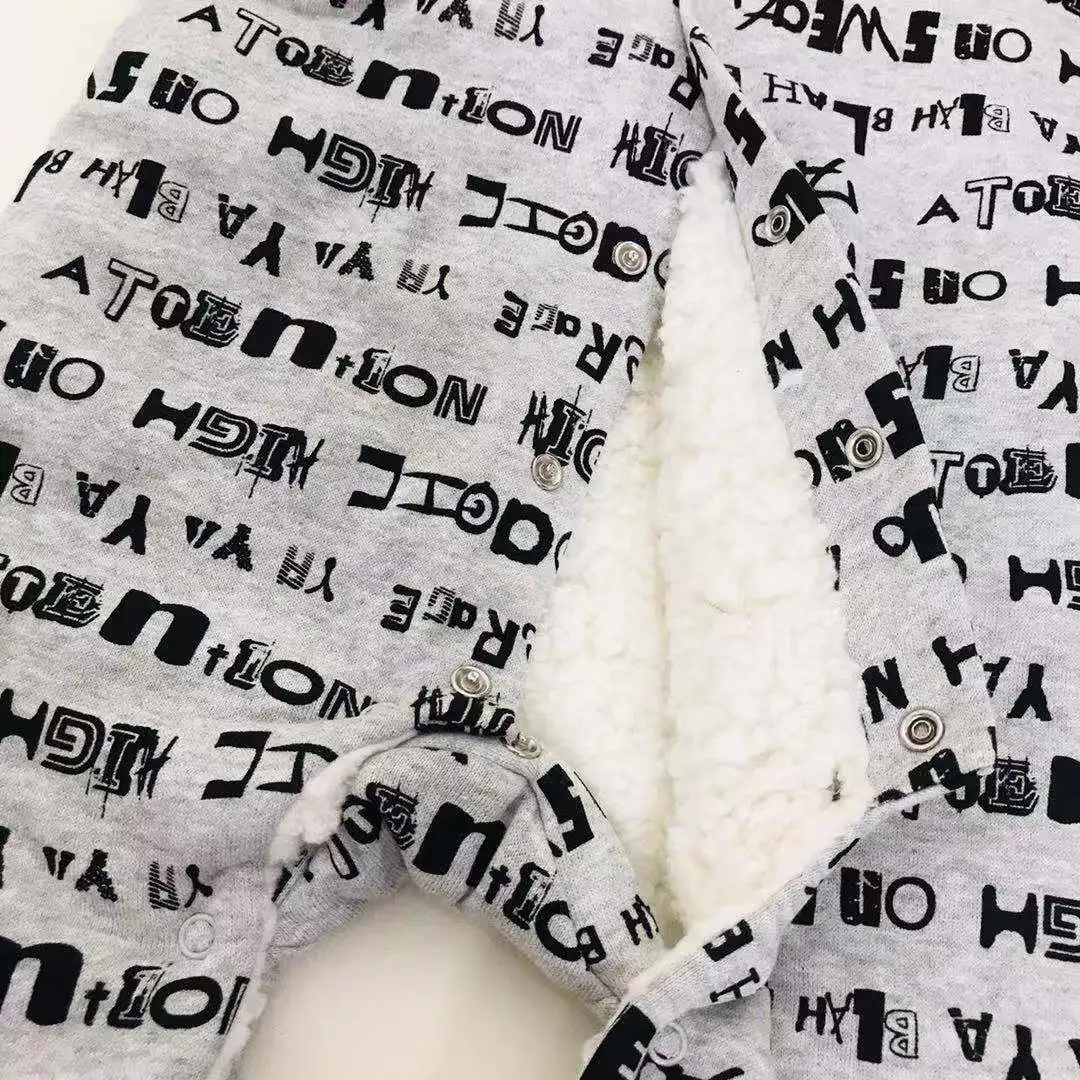 winter baby clothes new born boy long sleeve hooded romper toddler costume letter print onesie newborn jumpsuit Fleece overalls