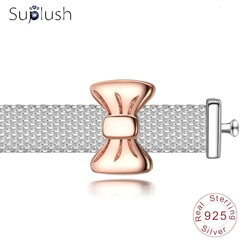 Suplush 100% стерлингового серебра 925 Шарм классический бант очаровательные клипсы