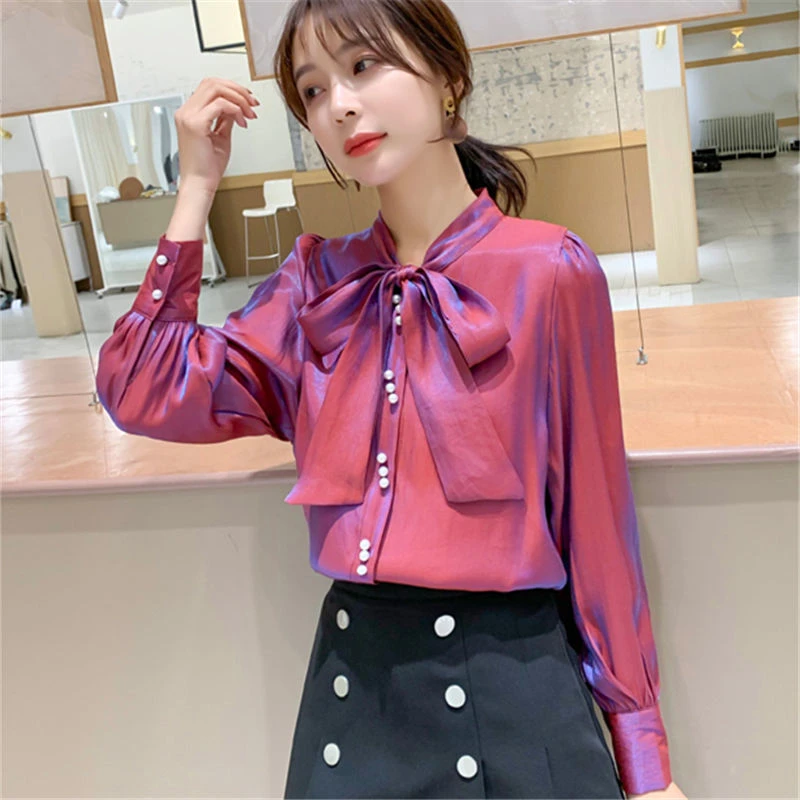 Coreano seda Blusas De mujeres camisas De manga larga blusa Mujer arco camisa De satén Tops De talla grande Blusas De Mujer De Moda|Camisa| - AliExpress