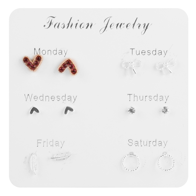 Pairs Stud Earrings Set for Women Statement Heart Star Snowflake Flower Crystal Pearl One Week Minimalist Set of Earrings Gift