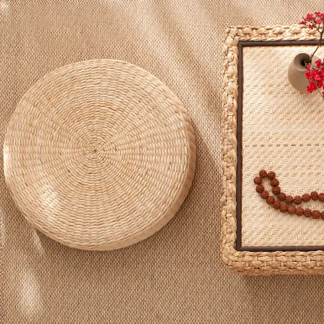 Természetes Szalma Ülés Párna Rusztikus Padlópárna Pouf Meditáció Lakberendezés Meditációs Hajdina - Image 2