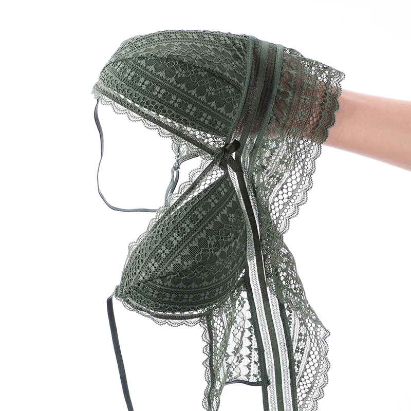 녹색 여성 레이스 브래지어와 팬티 세트, 삼각형 컵, 무선 얇은 코튼 푸시 업 브라렛 속옷, 여성 섹시 란제리, 블랙