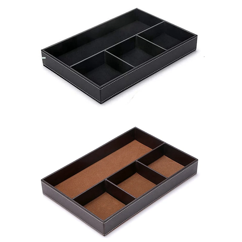  4 Slots Desk Drawer Organizer Pu Leather Drawer Storage Organizer Divider for Office Desk Supplies 