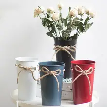

50%HOTStylish Appearance Flower Basket Linen Rope Bowknot Iron Office Decorative Plant Bucket Home Decor