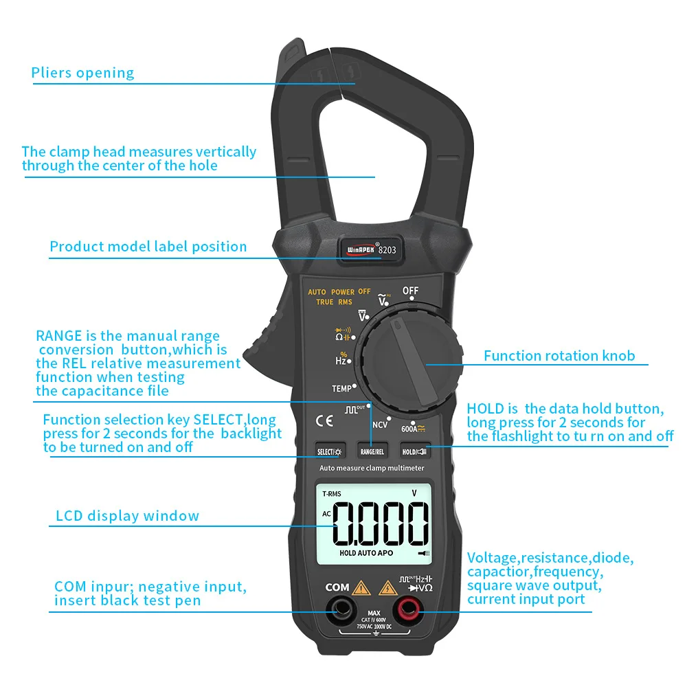 New DC AC Current 600A Digital Clamp Meter Multi-function multimeter Testr With Voltage resistance capacitor voltage detector