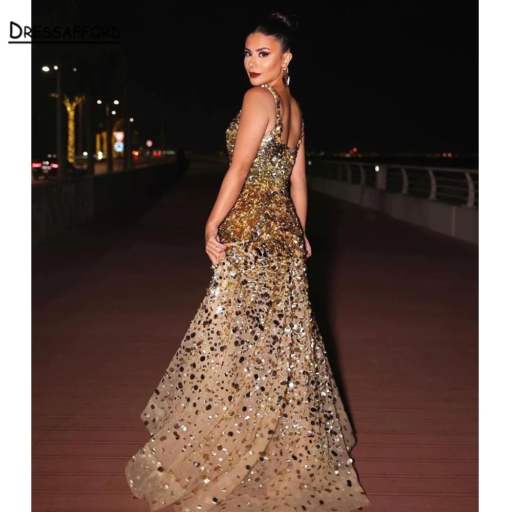 

2022 Gold Dubai Evening Dresses Luxury Beaded Beading Formal Gown for Women