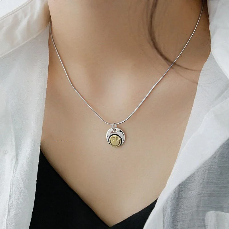Silvology 925 серьги в виде смайлика ожерелье креативное забавное элегантное изящное ожерелье для женщин праздничные украшения подарок