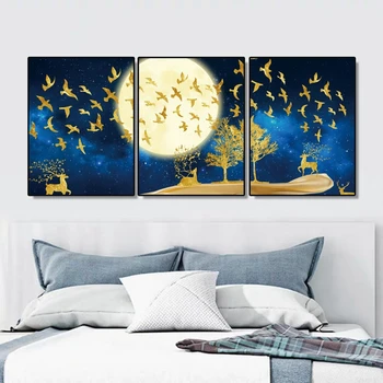 

Laeacco Canvas Painting Calligraphy Modern Moon Tree Bird Dream Posters and Prints Wall Artwork Living Room Home Decor Pictures