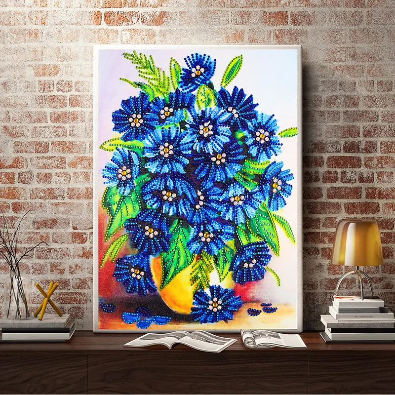 DIY 5D Diamond Painting Blue Daisy Flowers Embroidery Art Dotz Gem Paint Bead Crystal Rhinestone Drill Picture Kits for Adults (6)