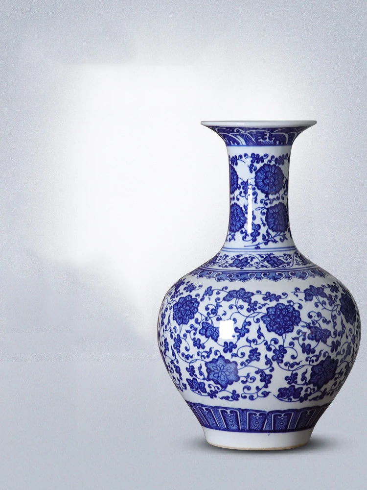 Китайский Цзиндэчжэнь сине-белая керамическая ваза фарфоровое украшение дома гостиная стол фигурки ремесла офисная мебель