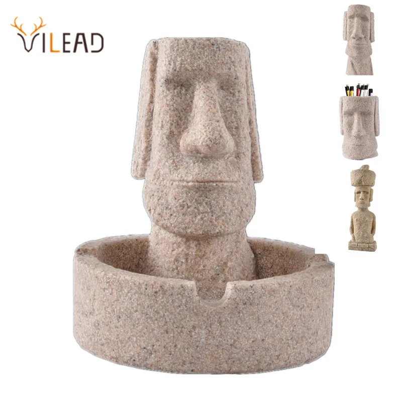 Vivead Moai Statue Isola Di Pasqua Pukao Figurine Retro Nordic Art Bookshelf Office Home Office Desk Decorazione Accessori Regalo