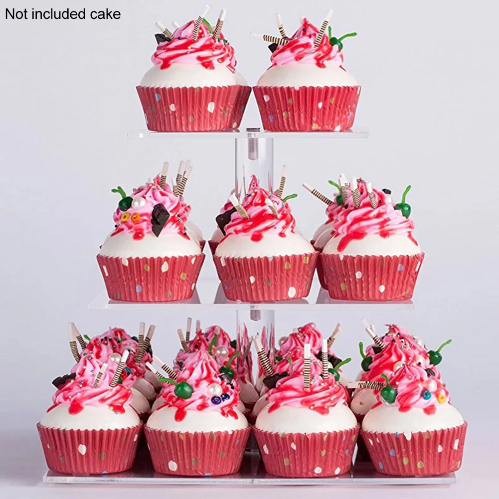  Acrylic Wedding Easy Install Square Base Supplies Transparent Display Home Holder Dessert 3 Layers 