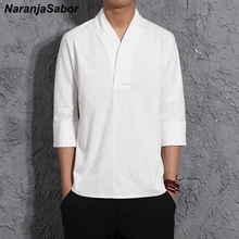 NaranjaSabor новые летние весенние модные мужские кимоно рубашки свободные рубашки с рукавом семь четвертей Мужская блузка брендовая одежда N569