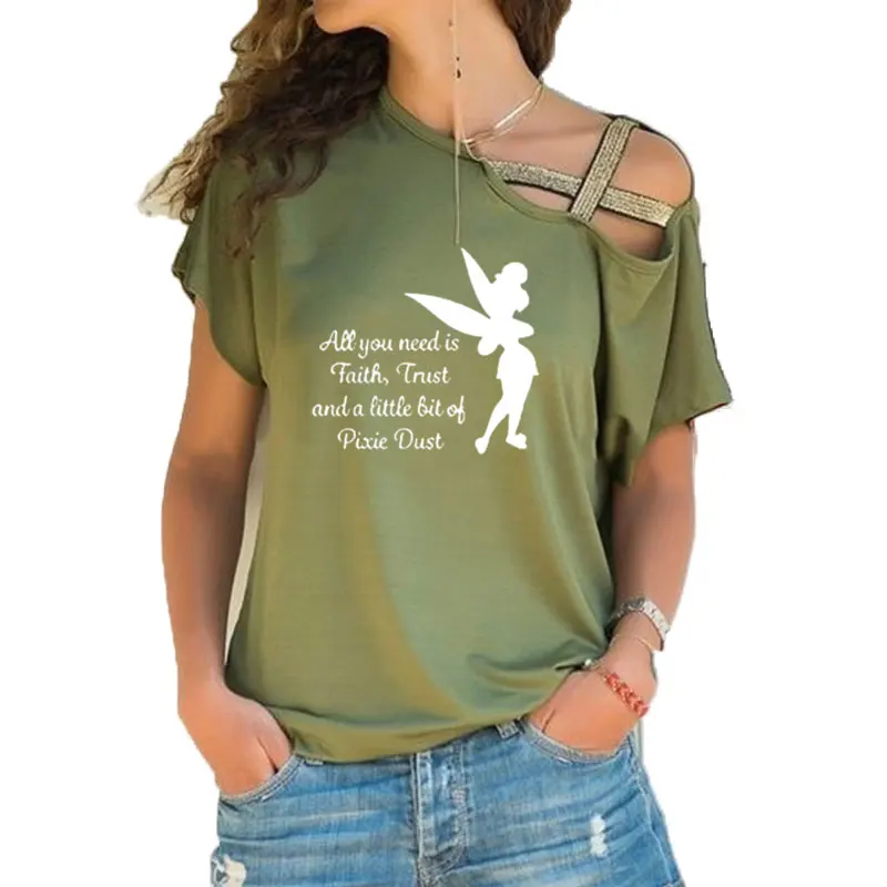 6 Новая летняя футболка с надписью «All you need is a little Faith Trust and Pixie Dust», милая Футболка с принтом Тинкербелл, Женский Топ - Цвет: 6