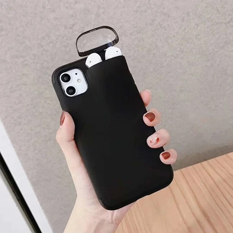 Black Модный дизайн 2в1 чехол для телефона для iPhone 11 Pro Max XS Max XR 7 8 6 6S Plus жесткий чехол с ушками чехол для телефона для AirPods чехол - Цвет: Black