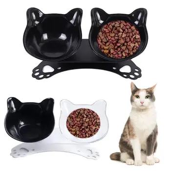 

Pet Cat Double Bowl Dog Feeder Cat Bowl With Raised Stand Reduce Neck Pain For Cats And Small Dogs Pet Food And Water Bowls