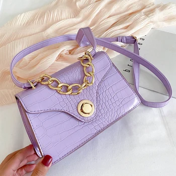 

Fashion crocodile pattern small square bags 2020 New Chains Messenger Bag Casual Women's Handbag PU Leather femelle Shoulder Bag