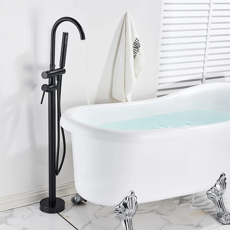 Floor Standing Bathtub Dragon Freestanding Bathtub Faucet With Hand Shower Floor Tap Hot Cold Black / Chrome / Golden bathtub faucet