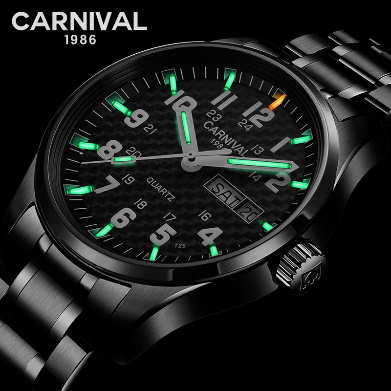 Reloj Hombre карнавальные мужские часы Топ бренд класса люкс Тритий T25 светящиеся кварцевые наручные часы с двойным календарем мужские водонепроницаемые часы - Цвет: Black Green 1