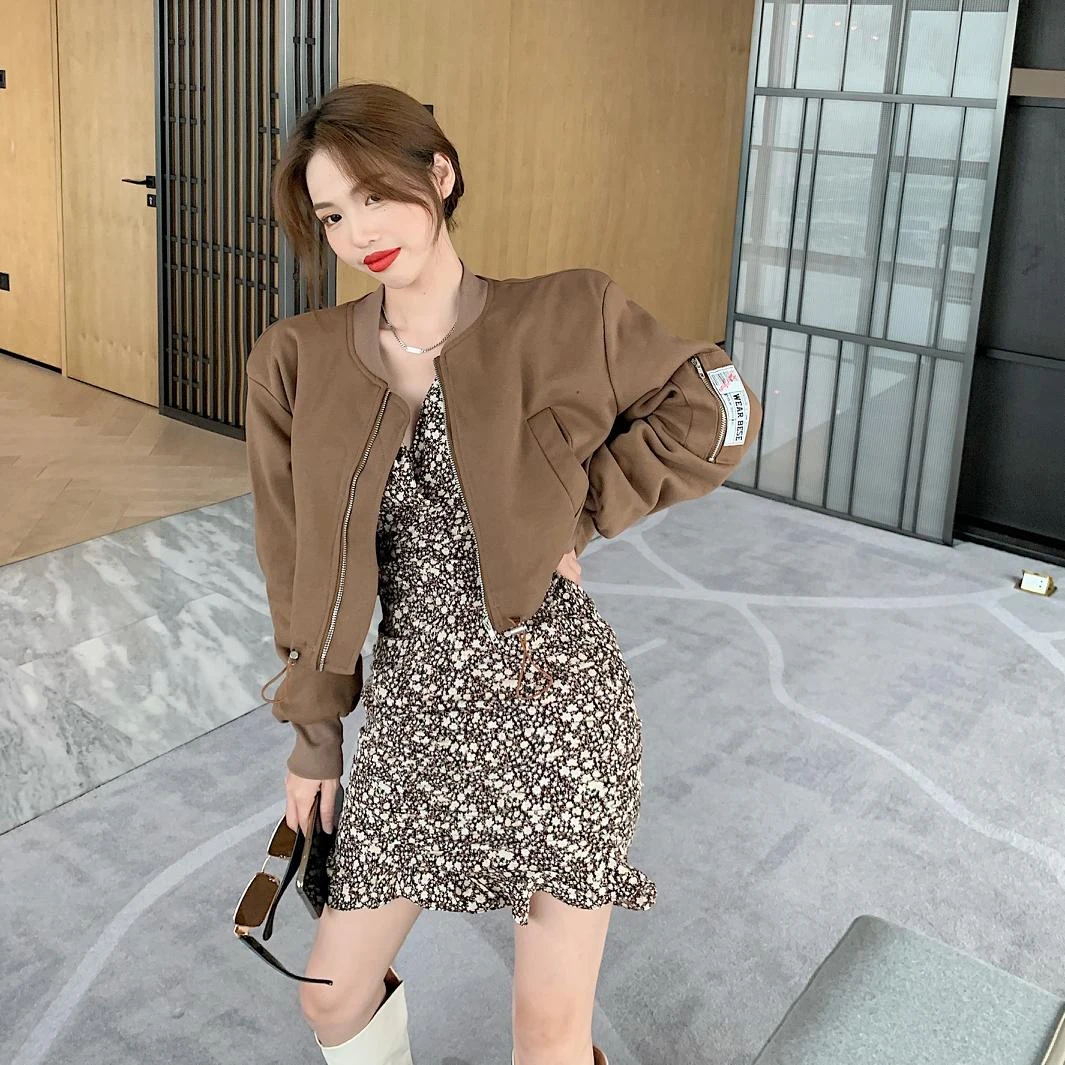 Haga ofertas firmes! Chaqueta de estilo occidental con cremallera para mujer, abrigo de uniforme de béisbol, cárdigan corto, de moda para otoño| chaquetas básicas| - AliExpress