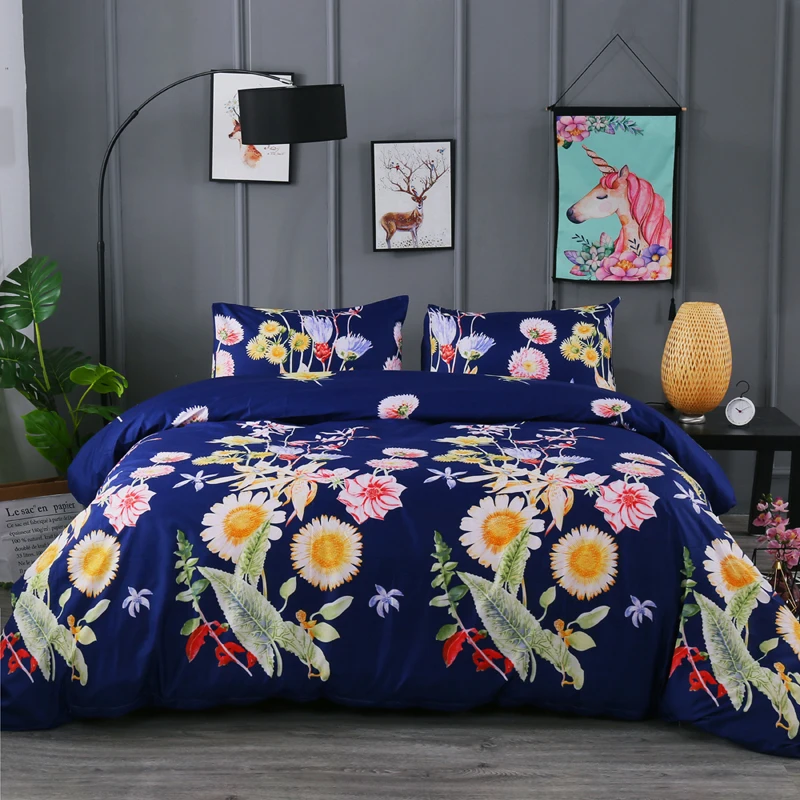 

11 Styles Chrysanthemum Geometric Pillowcase + Quilt Cover Polyester Flower Brief Pillow Quilt Covers King Size Comforter Set