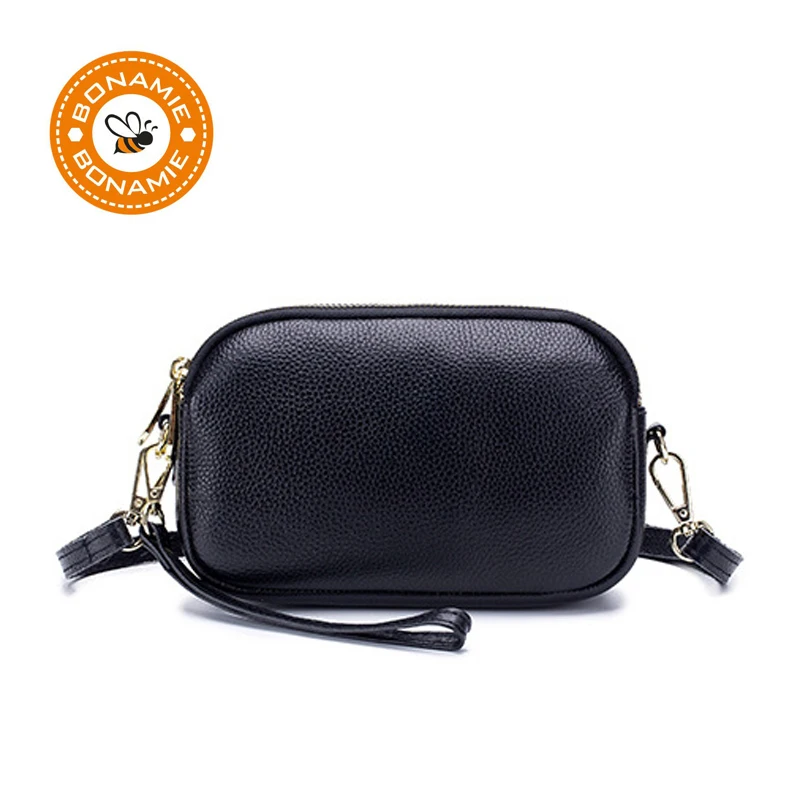 

BONAMIE Three-layer Messenger Bags Genuine Leather Mini Daily Hand Basg Diagonal Zipper Pouch Party Package Female Clutch Bag