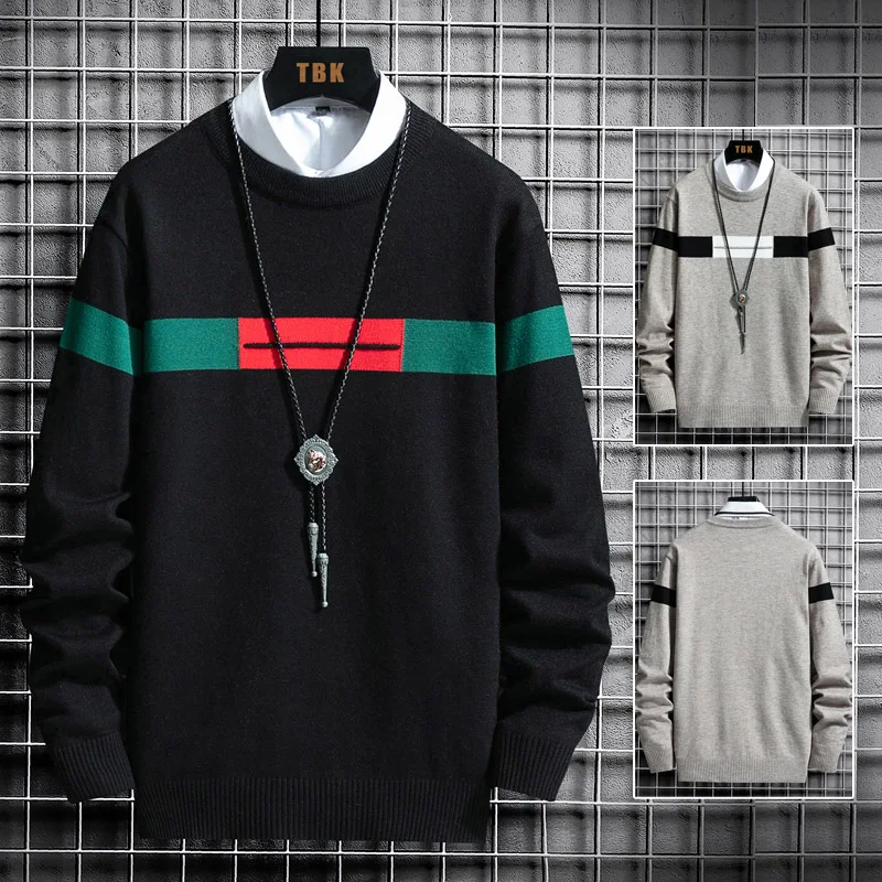 

Men's Sweater 2020 New Autumn Striped Print Sweater Pull Homme Casual Loose Vintage Pullover Sweaters Me