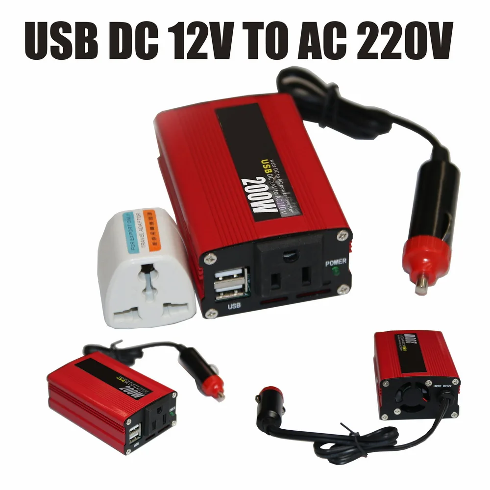 Преобразователь мощности, автомобильный преобразователь постоянного тока 24 В в переменный ток 110 В 50 Гц, Красный Портативный Авто Модифицированная синусоида 200 Вт с инверторным USB зарядным устройством