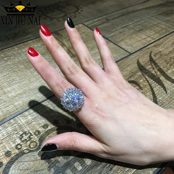 

Luxury Big Full Zircon Stone Ring Female 925 Silver Engagement Ring Vintage Party Wedding Band Crystal Flower Rings For Women