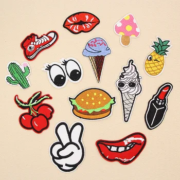 

one set embroidery patch eyes lip pineapple cartoon patches for bag hat badges applique patches for clothing GU-176