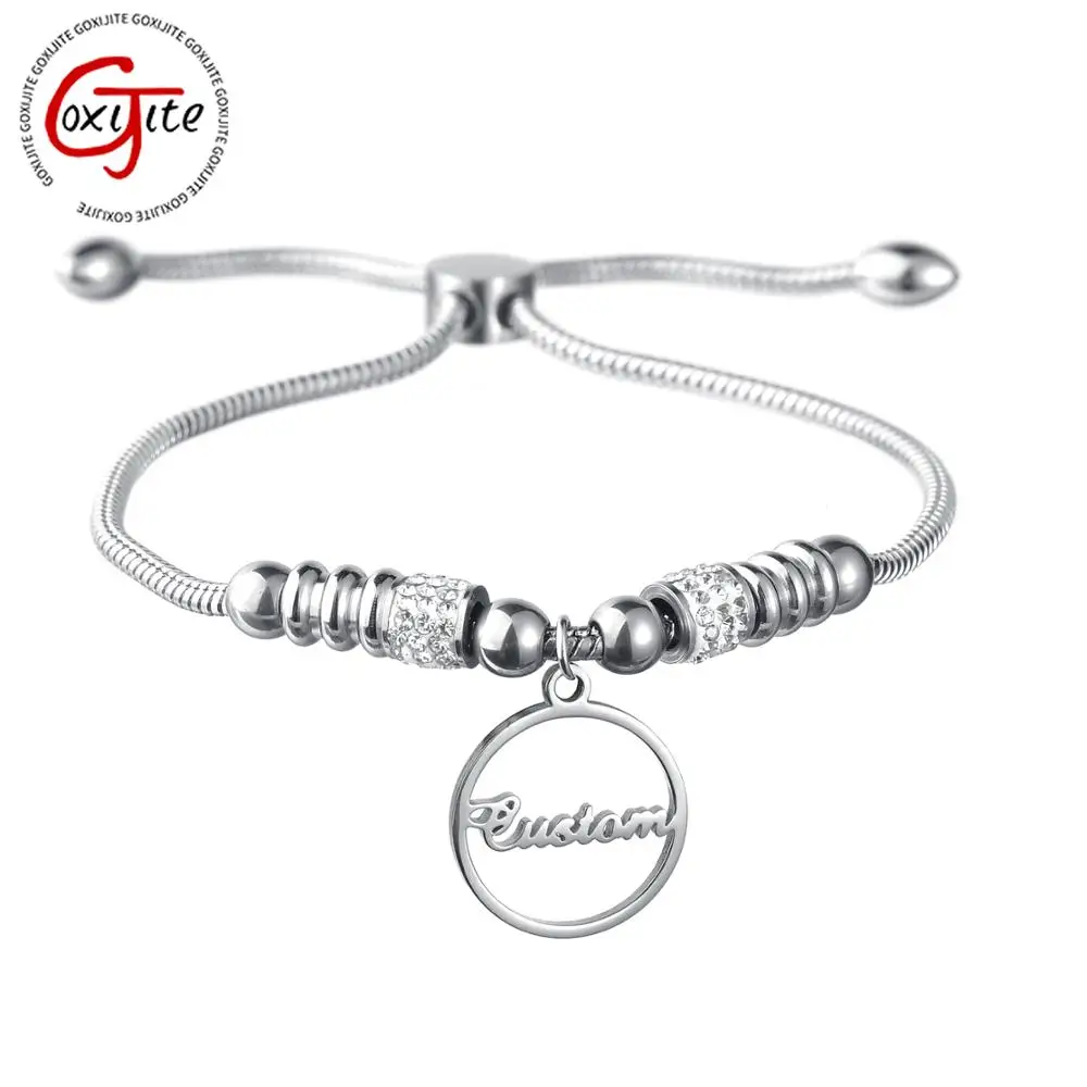 Goxijite роскошный заказной именной браслет для женщин серебряная Регулируемая пряжка круг табличка браслеты лучший подарок подружки невесты