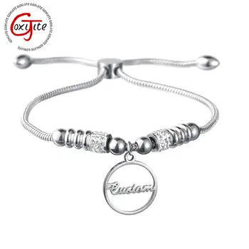 

Goxijite Luxurious Customized Name Bracelet For Women Adjustable Buckle Circle Nameplate Bracelets Best Bridesmaid Gift