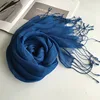 Écharpe en lin de couleur unie pour femmes, turban hijab