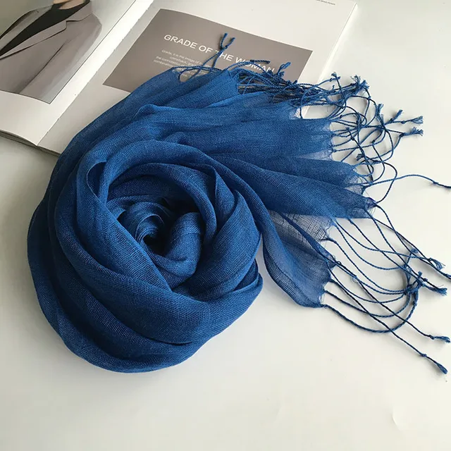 Écharpe en lin de couleur unie pour femmes, turban hijab
