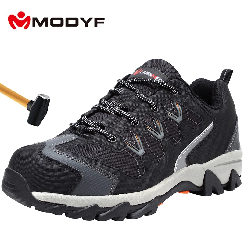 

Men steel toe cap work safety shoes casual reflective breathable outdoor hiking boots puncture proof protection footwear