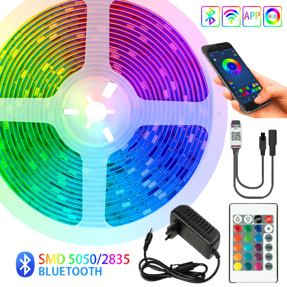 Tira de luces LED con Bluetooth para TV, cinta impermeable y Flexible con diodo de retroiluminación, RGB 5050, SMD 2835, cc 12V, 5M, 10M, 15M, 20M