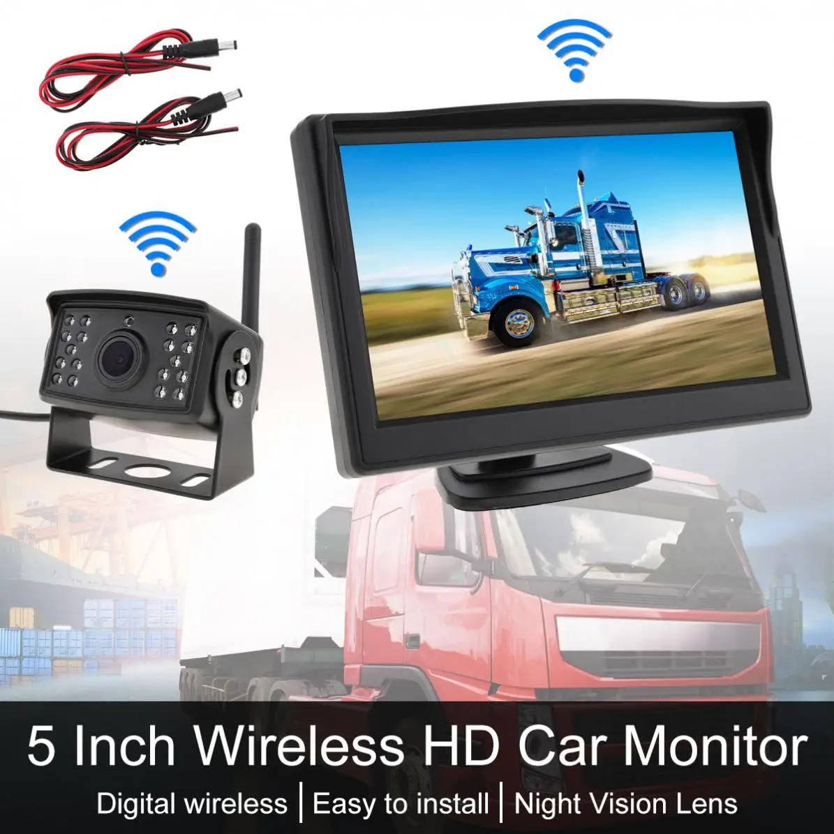 

5InchDigitalWirelessBackupCameraRearView CameraSystem HDTFTLCD VehicleRearViewMonitor + 18IR LED NightVision Waterproof Camera