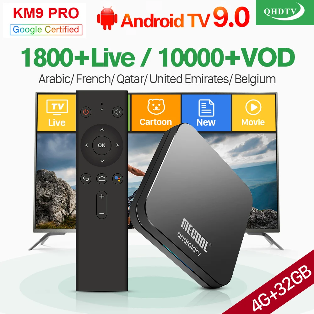 QHDTV 1 год IPTV Франция арабский KM9Pro Android 9,0 4G+ 32G BT двухдиапазонный wifi Франция Бельгия Нидерланды Марокко Катар Франция IPTV