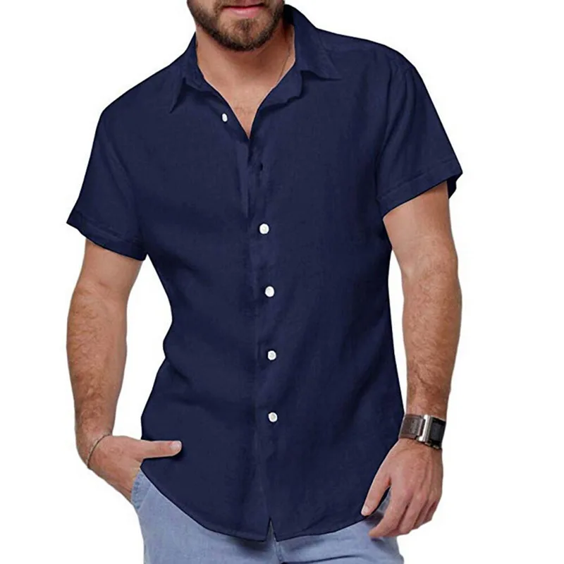 

2019 Summer Classic Men Shirt Solid Casual Short Sleeve Hombre Solid Simple Linen Shirts Vintage Slim Harajuku Shirt