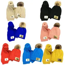 Детская зимняя вязаная шапка с помпоном, теплая шапка с подкладкой, комплект с длинным шарфом