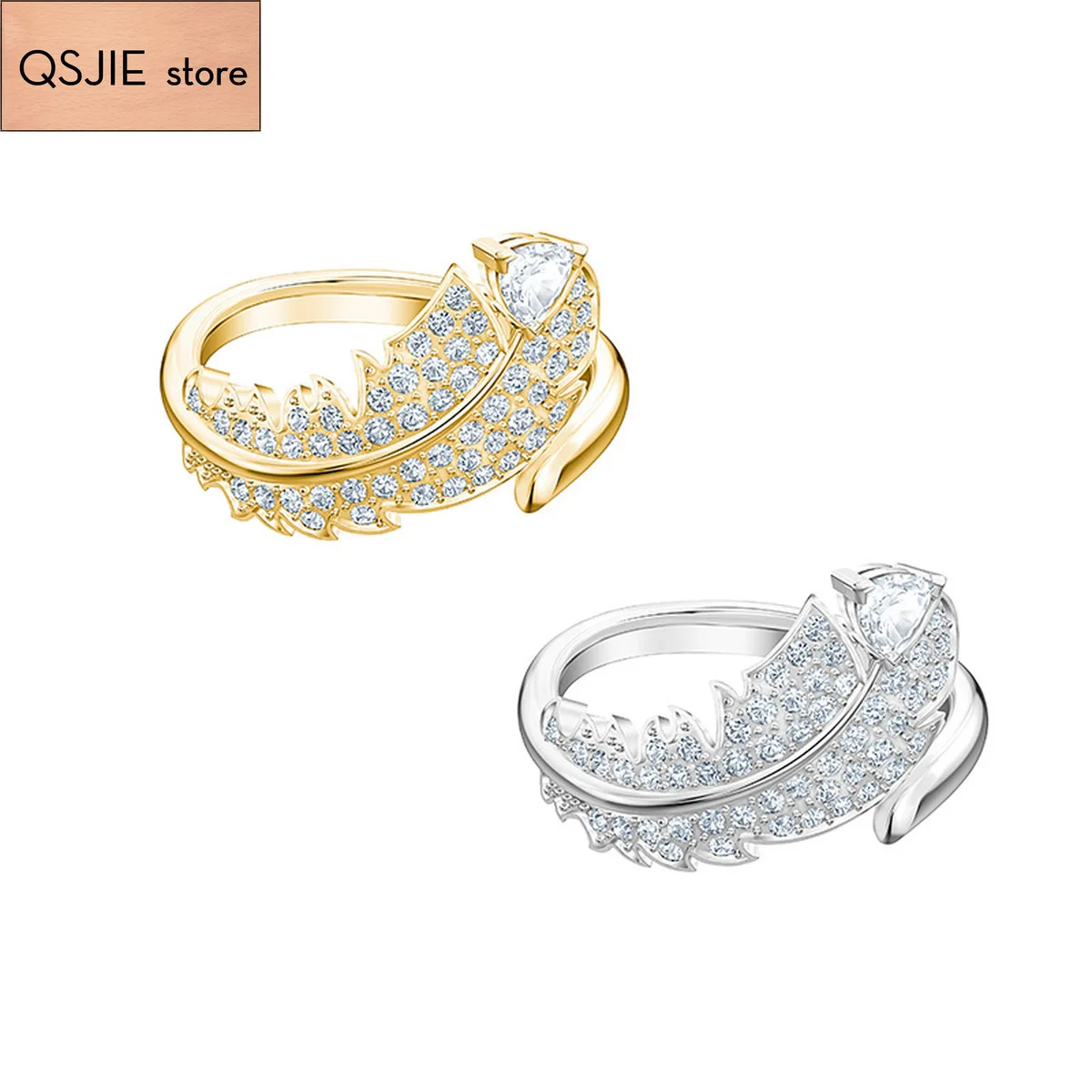 

QSJIE High quality swa1: 1 simple fashionable feather women's adjustable size ring Glamorous fashion jewelry