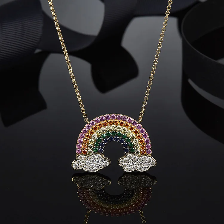 MeiBaPJ New Fashion Colorful Rainbow Pendant Necklace for Women S925 Sterling Silver Trendy Fine Party Jewelry | Украшения и